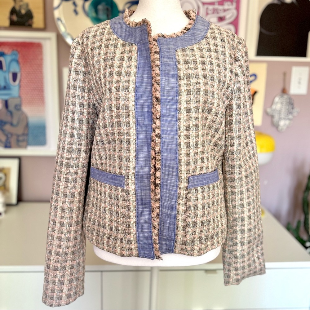 LOFT Women's Tweed Jacket with Blue Accents BNWOT